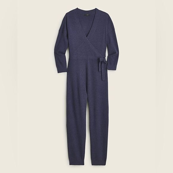 J.Crew Women’s Merino Wool V-Neck Sweater Jumpsuit Blue Sz Small Preppy Casual - Picture 5 of 11